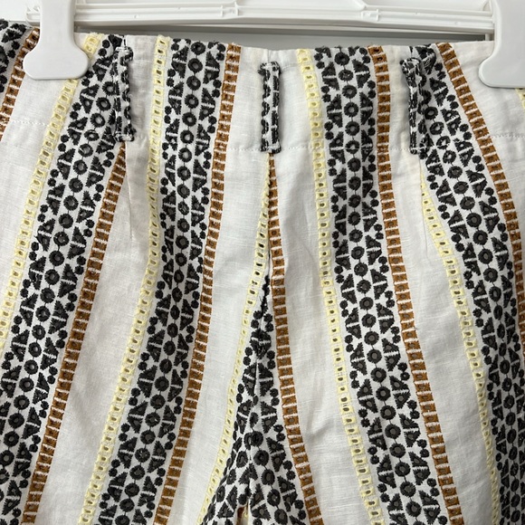 Anthropologie - Embroidered linen Striped Boho Wide Leg High Rise Eyelet Pants - Picture 5 of 6